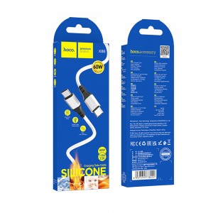 Кабель Hoco X86 Type-C To Type-C Spear 60W Silicone Charging Data Cable, Белый (206)