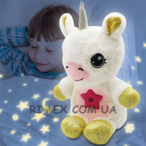 Детская плюшевая игрушка ночник-проектор звёздного неба Star Bellу Dream Lites Puppy Единорог, Белый (В)