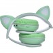 Бездротові bluetooth навушники Котячі вушка VZV-23M світяться + карта пам'яті на 16 Гб, Зелені