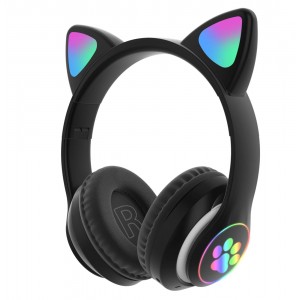 Беспроводные bluetooth наушники Кошачьи ушки VZV-23M светящиеся + карта памяти на 16 Гб,Черные
