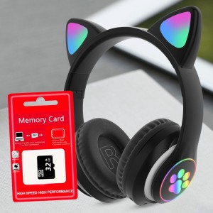 Беспроводные bluetooth наушники VZV-23M Кошачьи ушки светящиеся + карта памяти на 32 Гб, Черные Беспроводные bluetooth наушники VZV-23M Кошачьи ушки светящиеся + карта памяти на 32 Гб, Черные