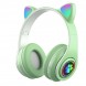 Бездротові bluetooth навушники STN-28 Котячі вушка світяться + карта пам'яті на 64 Гб, Зелені
