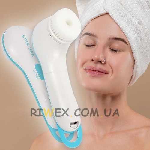 Масажна щітка для обличчя Spin Spa Cleansing Facial Brush, Біло-блакитна