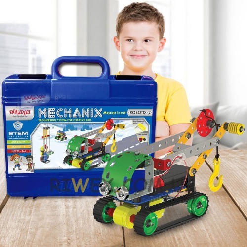 Металлический конструктор ROBOTIX 01073 №2 с электромотором, 166 элм./8 моделей, в пластиковом кейсе (SB)