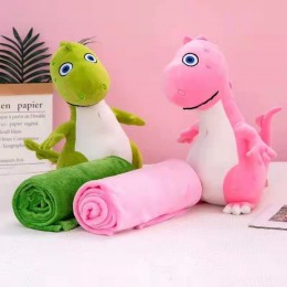 Мягкая игрушка-подушка Дракончик с пледом динозаврик, Розовый (HA-7)