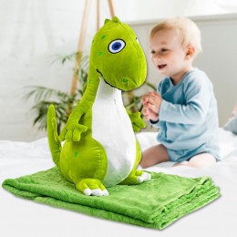 Мягкая игрушка-подушка Дракончик с пледом динозаврик, Зеленый (HA-7)