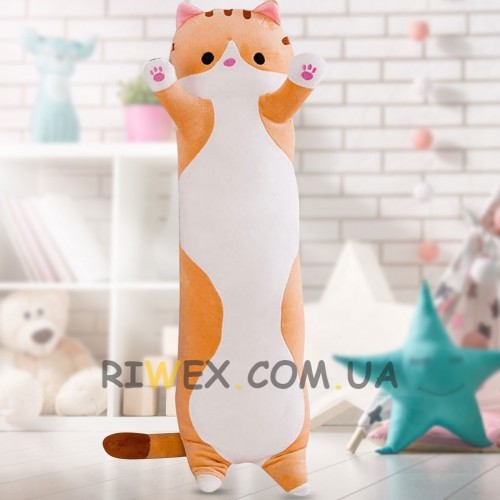 Мягкая плюшевая игрушка обнимашка Кот Батон 50 см, Оранжевый