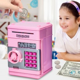  Дитячий cейф-скарбничка Number Bank з електричним замком, відбитком пальця і купюроприймачем, Рожевий (219)