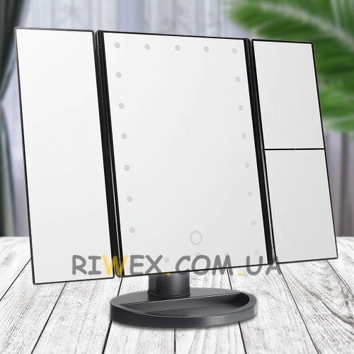 Косметичне дзеркало для макіяжу 22 Large LED Mirror з підсвічуванням, Чорний (205)