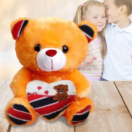 Мягкая игрушка мишка Тедди с сердечком со световыми и звуковыми эффектами 22 см, Оранжевый