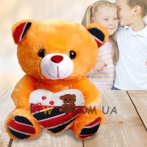 М'яка іграшка ведмедик Тедді з сердечком зі світловими та звуковими ефектами 22 см, Помаранчевий