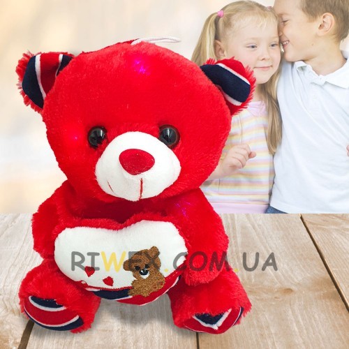 Мягкая игрушка мишка Тедди с сердечком со световыми и звуковыми эффектами 22 см, Красный