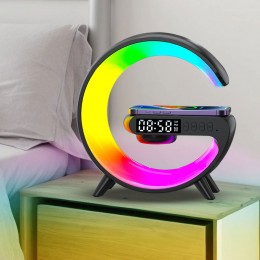 Настільна смарт лампа нічник G-Smart Light Sound Machine з бездротовою зарядкою 15W та Bluetooth колонкою 3W, Чорна (205)