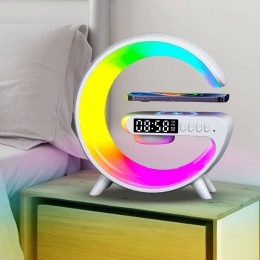 Настільна смарт лампа нічник G-Smart Light Sound Machine з бездротовою зарядкою 15W та Bluetooth колонкою 3W, Біла (205)