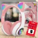 Бездротові навушники Cat STN-28, що світяться з котячими вушками + карта пам'яті 16 GB, Рожевий
