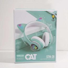 Беспроводные наушники Cat STN-28 светящиеся с кошачьими ушками + карта памяти 16 GB, Бирюзовый
