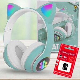 Бездротові навушники Cat STN-28, що світяться з котячими вушками + карта пам'яті 32 GB, Бірюзовий