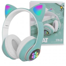 Бездротові навушники Cat STN-28, що світяться з котячими вушками + карта пам'яті 64 GB, Бірюзовий