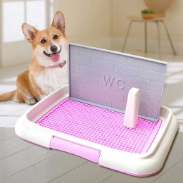 Туалет для собак со столбиком, сеткой и крышкой, Розовый