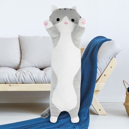 Мягкая игрушка-подушка Длинный Кот-обнимашка 110 см, Серый (237)