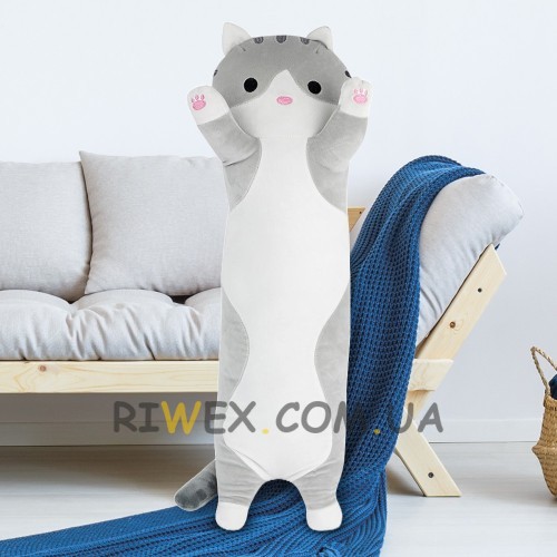 М'яка іграшка-подушка Довгий Кіт-обіймашка 110 см, Сірий (237)