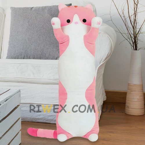Мягкая игрушка-подушка Длинный Кот-обнимашка 110 см, Розовый (237)