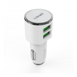 Автомобільний USB адаптер LDNIO 2USB 3.4A + шнур Lightning White DL-C29