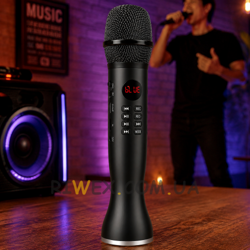 Бездротовий караоке мікрофон з Bluetooth TF, AUX, LED-дисплеєм для дому та свят MicMagic L-598 9 Вт Чорний (205)