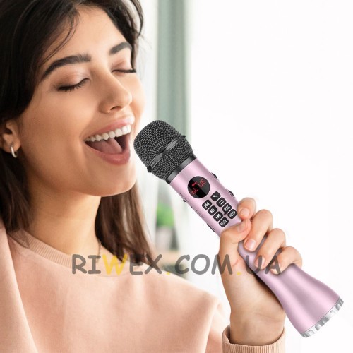 Беспроводной вокальный микрофон для караоке L-598, с USB, Розовый (205)
