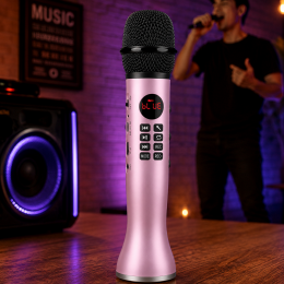 Бездротовий караоке мікрофон з Bluetooth TF, AUX, LED-дисплеєм для дому та свят MicMagic L-598 9 Вт Рожевий (205)