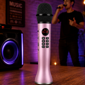 Бездротовий караоке мікрофон з Bluetooth TF, AUX, LED-дисплеєм для дому та свят MicMagic L-598 9 Вт Рожевий (205)
