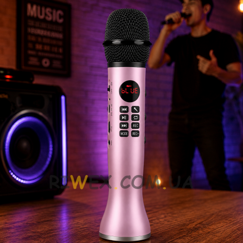 Бездротовий караоке мікрофон з Bluetooth TF, AUX, LED-дисплеєм для дому та свят MicMagic L-598 9 Вт Рожевий (205)