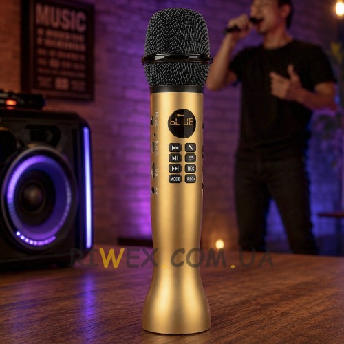 Бездротовий караоке мікрофон з Bluetooth TF, AUX, LED-дисплеєм для дому та свят MicMagic L-598 9 Вт Золотий (205/264)