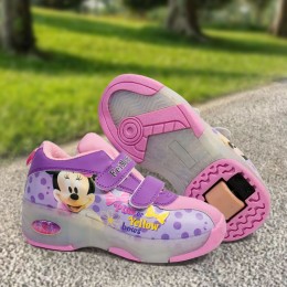 Роликовые кроссовки в стиле Disney EL-1267 (30-31 рр), светящиеся, 1 ролик, Минни Маус (В)