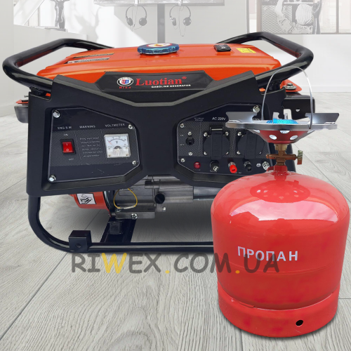 Бензиновий генератор Luotian R4500, однофазний 220 V, 50 Hz, 4000 W + баллон 15 л червоний в подарунок