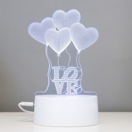 Светильник 3D Desk Lamp Сердца шарики Love, теплое свечение, USB (205)