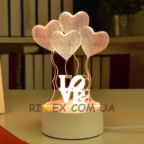 Світильник 3D Desk Lamp Серця кульки Love, тепле світіння, USB (205)