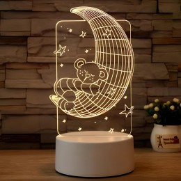 Світильник 3D Desk Lamp Ведмедик на місяці, тепле світіння, USB (205)