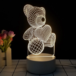 Светильник 3D Desk Lamp Мишка с сердцем, теплое свечение, USB (205)
