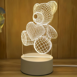 Светильник 3D Desk Lamp Мишка с сердцем, теплое свечение, USB (205)