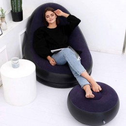 Надувне садове крісло з пуфом Air Sofa, велюр, 76*130 см, Чорний (205)
