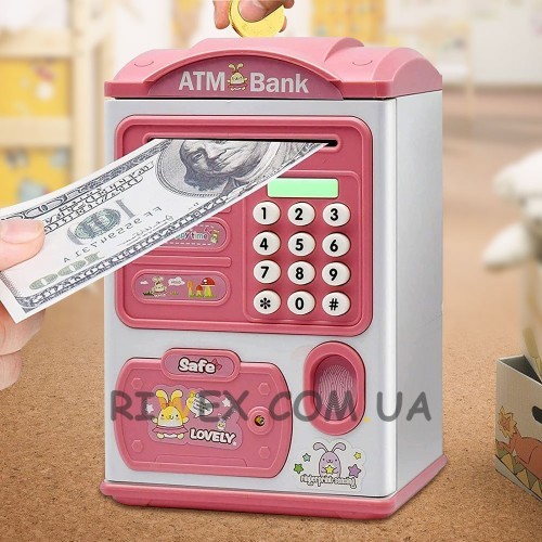 Детская копилка-сейф LSB6709 с купюроприемником и отпечатком пальца, Розовый (626)