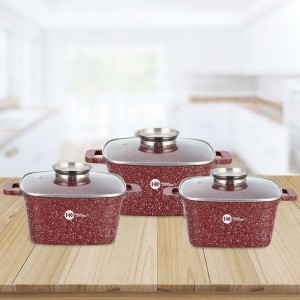 Набор кастрюль с гранитным антипригарным покрытием Higher Kitchen HK-301 с крышками, Красный (575)