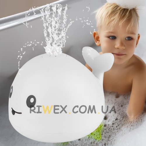 Іграшка для (ванної) купання дитини Spray water bath toy кит з фонтанчиком та LED підсвічуванням Білий (212)