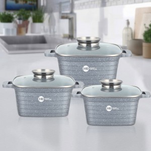 Набор кастрюль с гранитным антипригарным покрытием Higher Kitchen HK-301 ребристые с крышками, Серый (575)