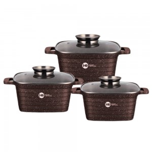 Набор кастрюль с гранитным антипригарным покрытием Higher Kitchen HK-301 ребристые с крышками, Коричневый (575)