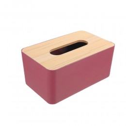 Диспенсер для серветок пластиковий з бамбуковою кришкою 0483, Рожевий (222)