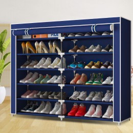 Тканевый двойной пылезащитный складной шкаф-органайзер для хранения вещей и обуви на 12 секции T2712 Синий (N-3)