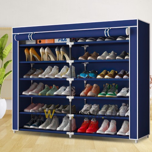 Тканевый двойной пылезащитный складной шкаф-органайзер для хранения вещей и обуви на 12 секции T2712 Синий (N-3)