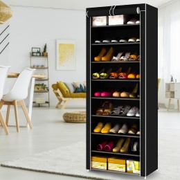 Каркасна складана тканинна шафа для одягу та взуття з пилозахисту на 30 пар взуття 9 поличок Shoe Cabinet Shoe Rack YQF-1190 Чорний (NM-4)